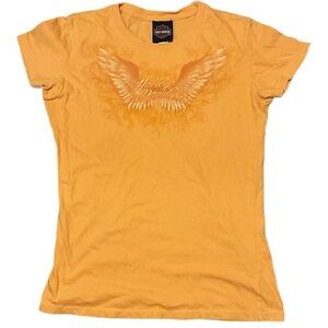 Bravado Yellow Fitted Graphic T-Shirt wings short sleeve top